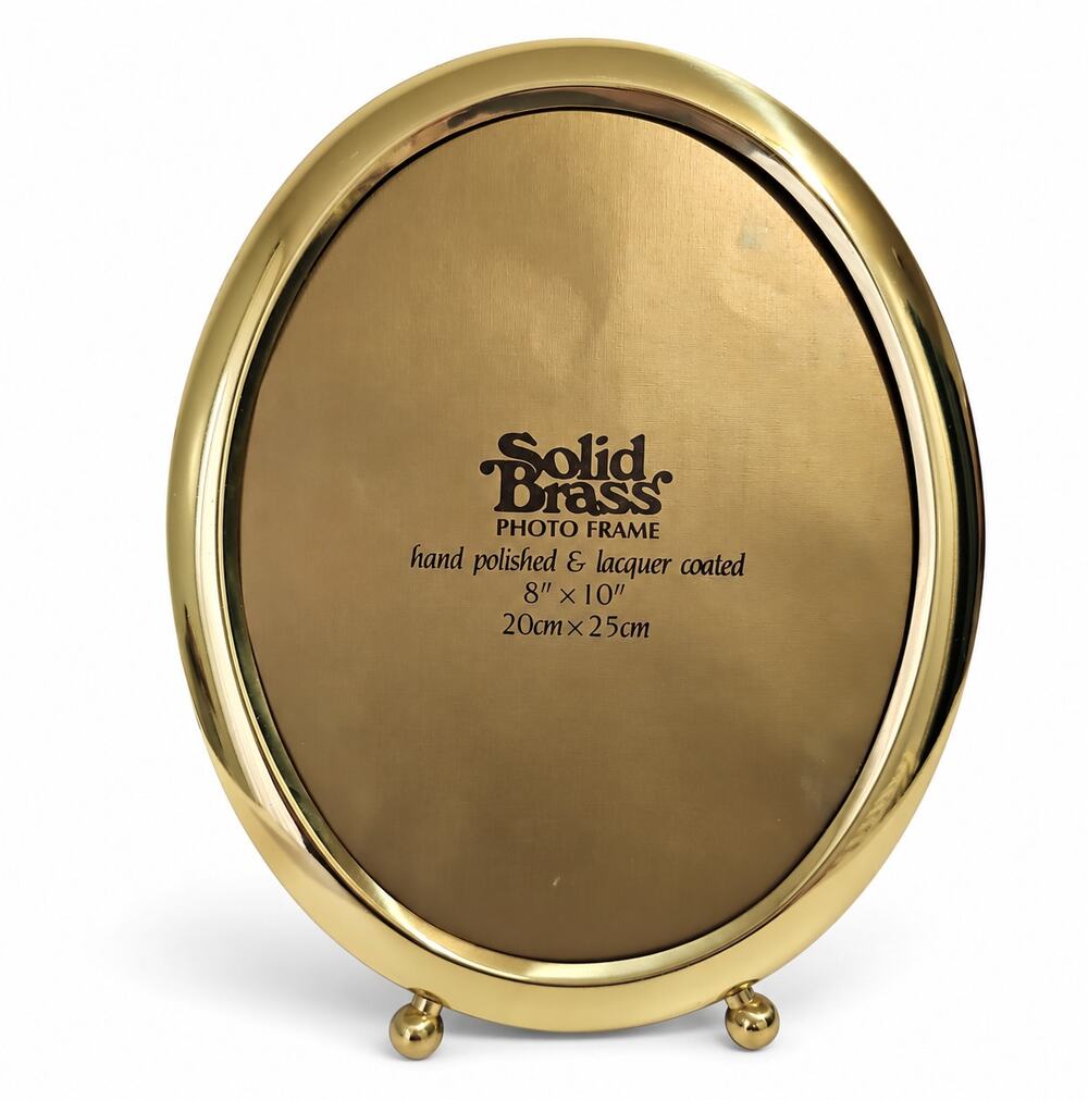 Solid Brass Hand Polished Lacquer Coated Oval Picture Frame Vintage Tabletop